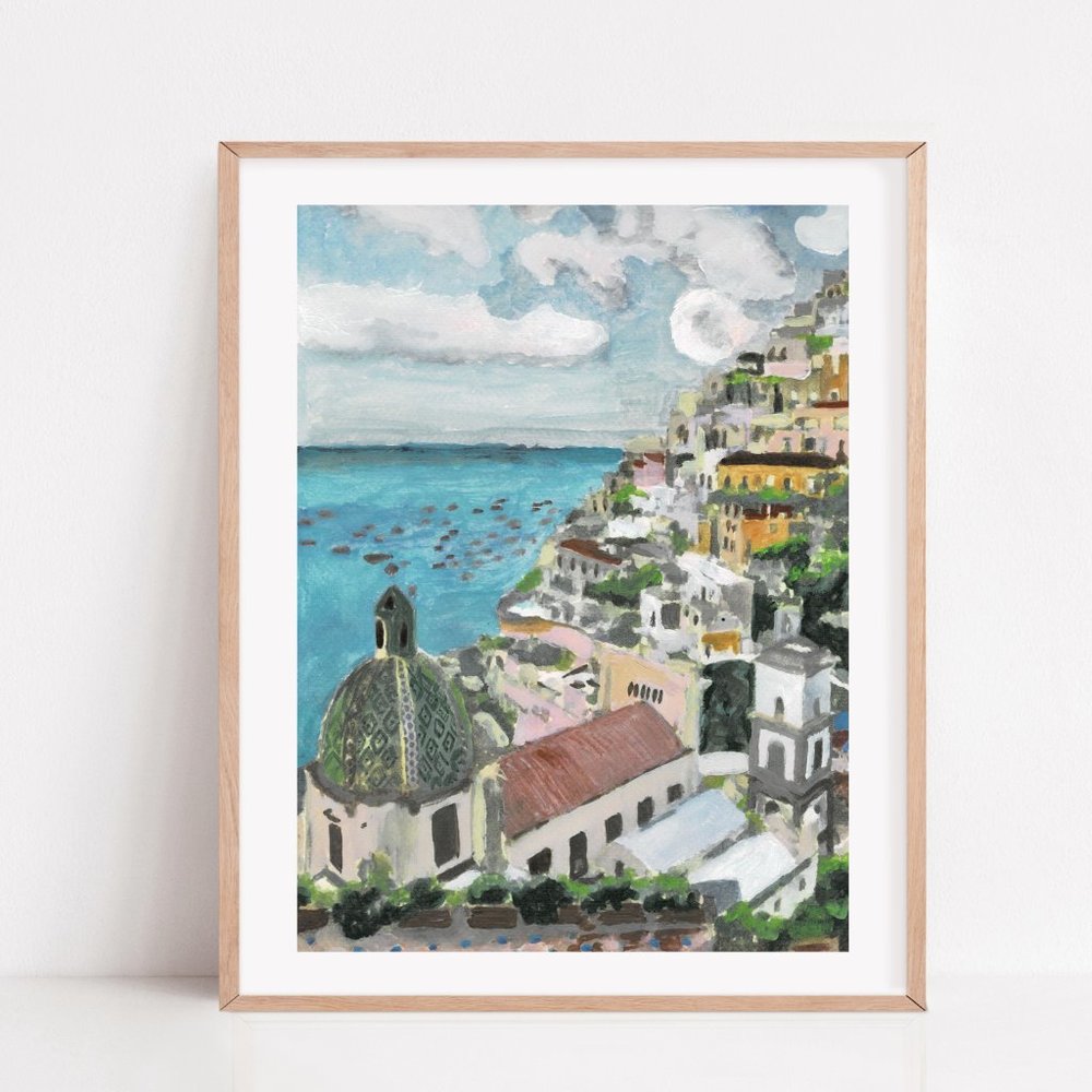 Amalfi Coast Positano Art print painting Italy beach coast